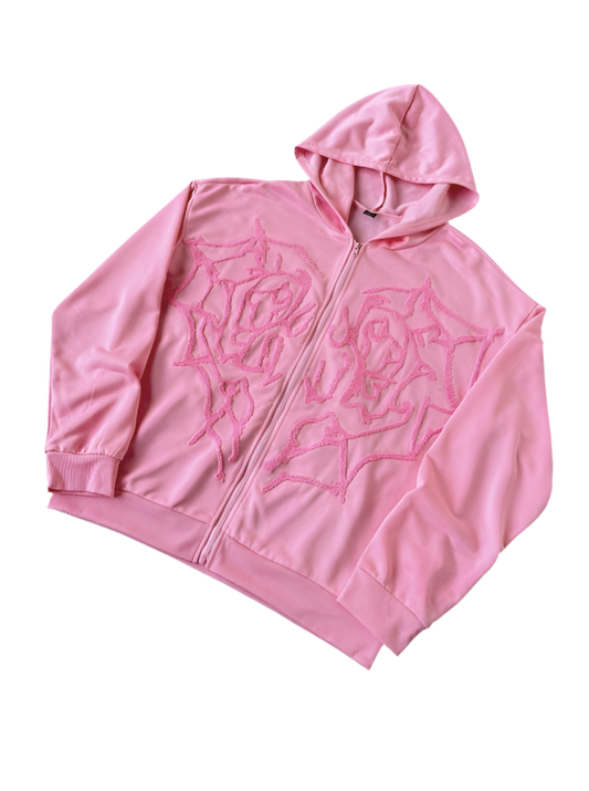 Pink Edge Embroidered Zip Hoodie